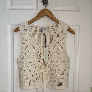 NWT Rachel Zoe Crochet Floral Open Weave Ivory Vest Medium